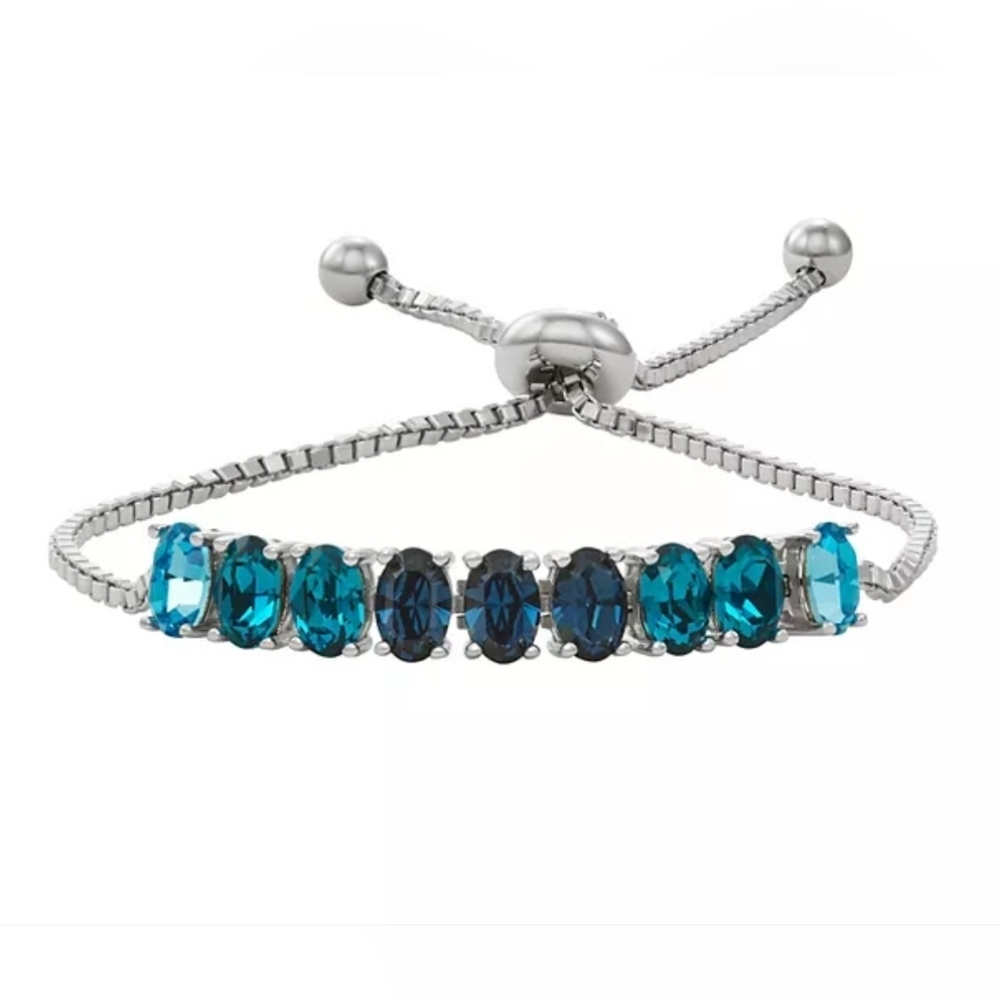 Forever Radiant Sterling Silver Crystal Adjustable Bracelet